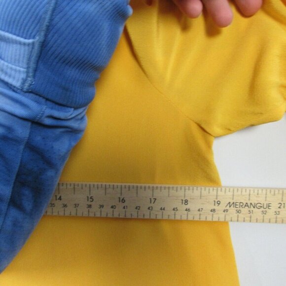 Club Monaco Women Silk Tunic Top V-Neck Pullover Bell Sleeve Casual Yellow S 124 - Picture 9 of 11